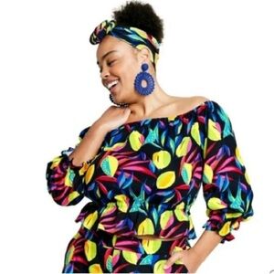 NWT Tabitha Brown x Target Lemon Print Bardot Top Off The Shoulder Size Medium